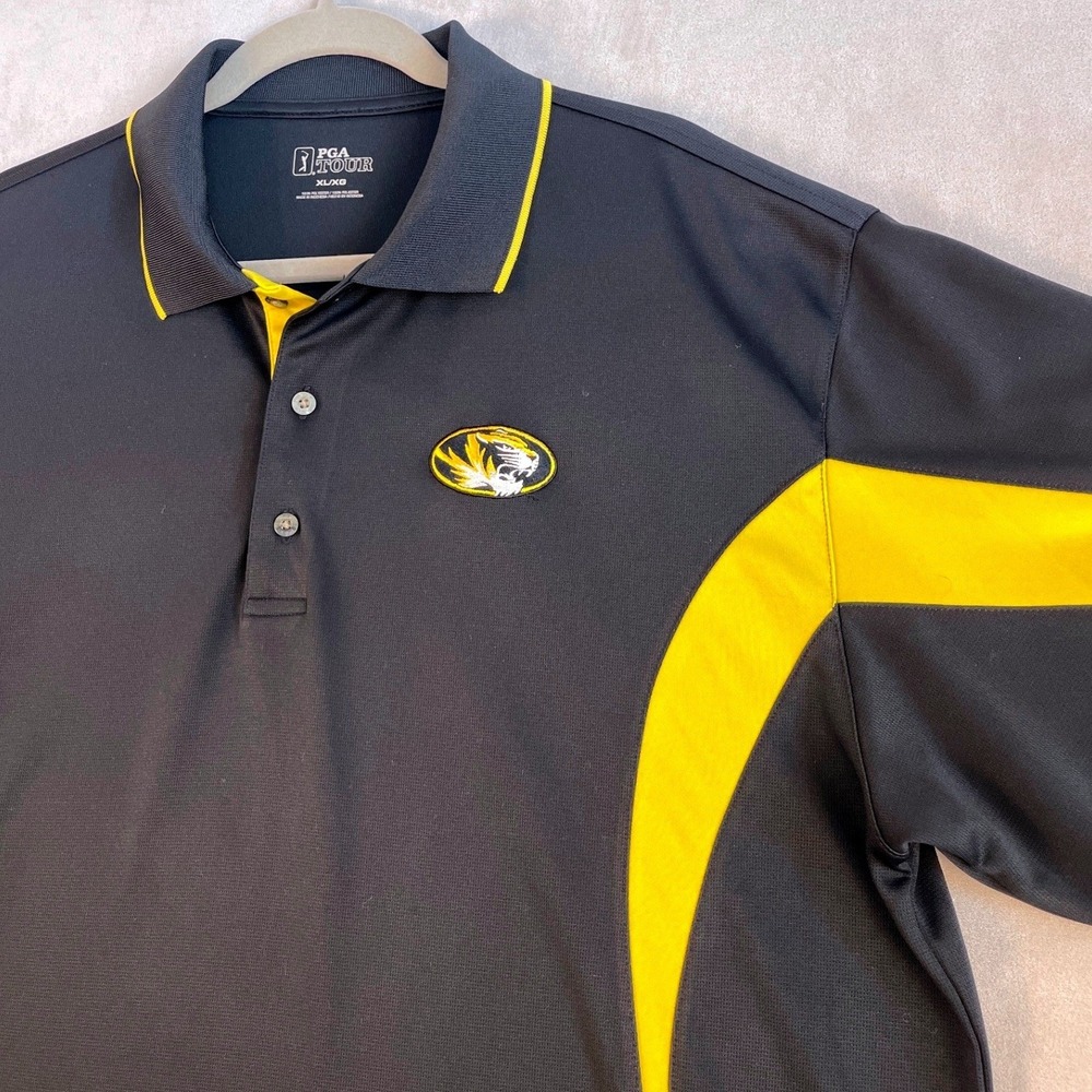 PGA Tour Missouri Tigers Mizzou Polo Shirt Mens XL Black Yellow Golf Performance